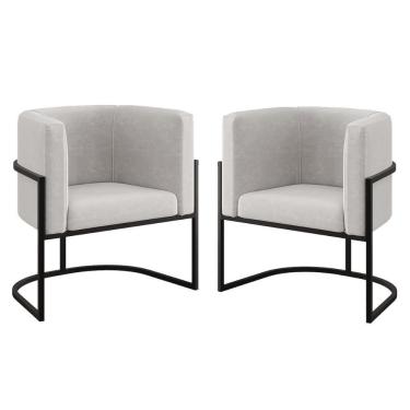 Imagem de Kit 02 Poltronas Lua Sala Decorativa Base De Ferro Black Bege