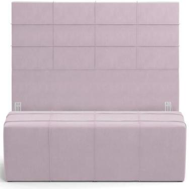 Imagem de Kit Cabeceira Cama Box Casal 140cm Com Calçadeira Roma W01 Suede Rosê 