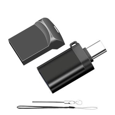 Imagem de EASTBULL Pen Drive pequeno USB 3.2 Gen1 de 32 GB com um adaptador USB-C, mini drive USB de metal FAT32 OTG para dispositivos USB-A ou Tipo-C (32 GB, 1 adaptador, 2 cordões)