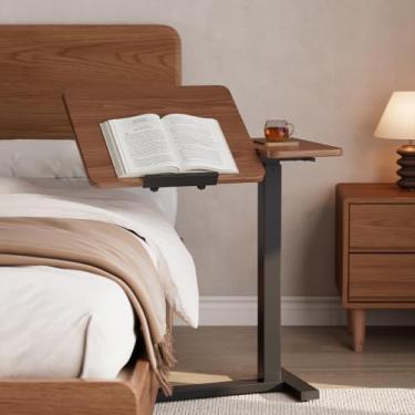 Imagem de DONGMUWUJEE Mesa de cabeceira sobreposta de madeira maciça com rodas, mesa de cama de hospital ajustável inclinada sobre a cama, suporte para laptop móvel médico, mesa com rodinhas para uso hospitalar