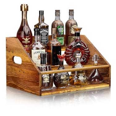 Imagem de Vecxoty Prateleira de exibição de garrafa de licor de madeira de 3 níveis, rack organizador de xarope de café, bancada, prateleira de bar para vodka tequila uísque, armário de bebidas para decoração