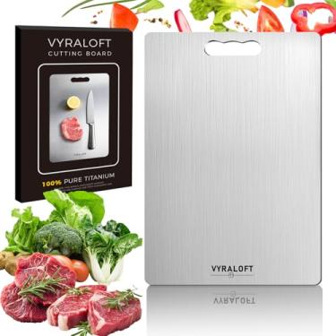 Imagem de Tábua de corte de titânio para cozinha, tábuas de corte de titânio 100% puro, qualidade alimentar dupla face, 1 pacote, fácil de limpar e não absorve odores, adequada para cozinha ou exterior (tamanho