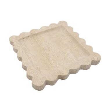 Imagem de Kesoniku Bandeja decorativa quadrada de mármore com borda recortada, bandeja luxuosa de pedra natural para banheiro, cômoda, perfume, café, casa, cozinha, pia, anel
