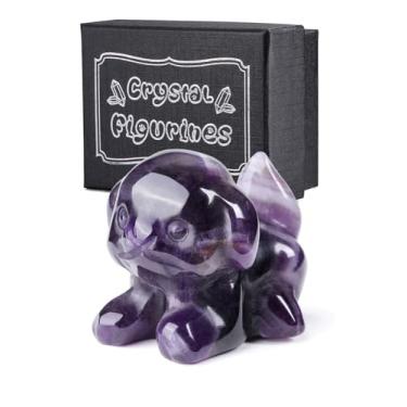 Imagem de MANIFO Presente de estatueta de cachorro de cristal de ametista, lindo enfeite de estátua de cachorro de pedra preciosa para decoração de escritório em casa, presente de cachorrinho de cristal de 3,8