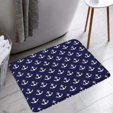 Imagem de STKKST Tapete de banho com âncora náutica, azul marinho, branco, litoral, oceano, praia, masculino, meninos, banheiro, banheira, tapete, decoração, 45,7 x 76,2 cm