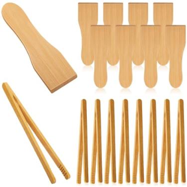 Imagem de FoldTier Conjunto de 8 espátulas raclette de madeira, espátulas de madeira para panelas antiaderentes, pinças de bambu para churrasqueiras de queijo, frigideiras, fondue, assar, tábuas gourmet