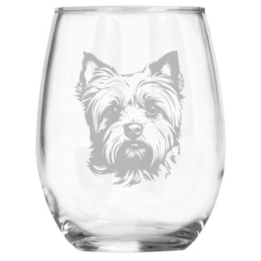 Imagem de Taça de vinho sem haste gravada com tema da raça Yorkshire Terrier, presente exclusivo para mamãe/pai Yorkie, presentes para amantes de cães para ela/ele