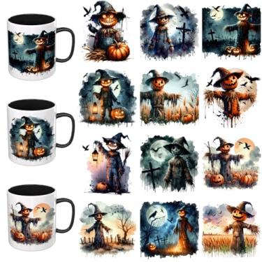 Imagem de Elewins Adesivos UV DTF de Halloween - 12 folhas de Halloween Espantalho UV DTF Cup Wrap para Canecas Vidro Café, Decalques DIY para Copos, Esfregar à prova d'água em transferências para artesanato