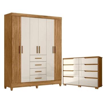 Imagem de Guarda Roupa Solteiro Aruba E Cômoda Georgia Freijó Off White - Moval