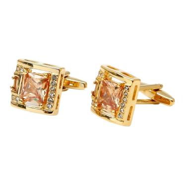 Imagem de Abotoaduras banhadas a ouro com zircônia cúbica laranja para homens