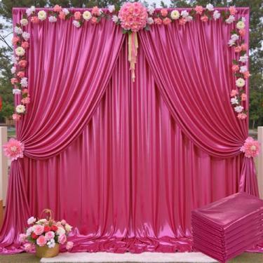 Imagem de Cortina de fundo brilhante de lantejoulas rosa choque de 9 x 3 m para festas - 6 painéis de 1,5 x 3 m de espessura, sem rugas, glitter, fúcsia, pano de fundo, cortinas para casamento, tema rosa choque