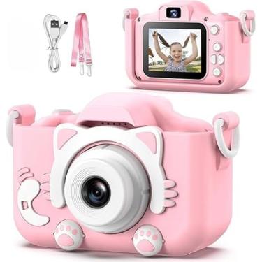 Imagem de Máquina Fotográfica Infantil Câmera Digital Filma HD com Jogos Divertidos Portátil Gatinho Fofa Recarregável (Rosa Gatinho) (Azul)