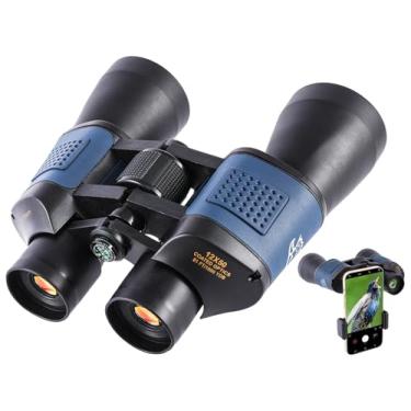 Imagem de Binóculos compactos 12 x 50 para adultos, alta potência, HD, à prova d'água, com visão clara e pouca luz e bússola para observação de pássaros, caça, viagem, cruzeiro, esportes ao ar livre com bolsa