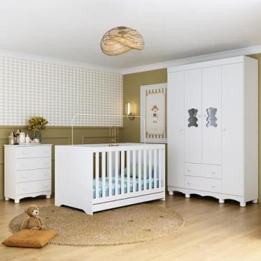 Imagem de Quarto de Bebê Completo com Berço Americano 3 em 1 Ternura Multimóveis Mp4651 Branco