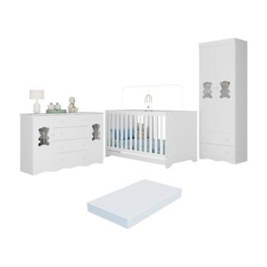 Imagem de Quarto de Bebê Completo com Berço Americano 3 em 1 Colchão Doçura Multimóveis Mp4674 Branco