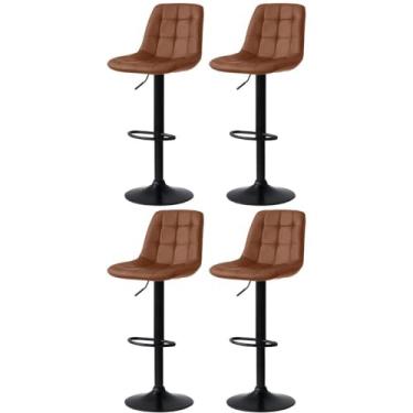 Imagem de Kit 4 Banqueta Alta Elegance Estofada com Base Giratória e Regulagem de Altura - Marrom