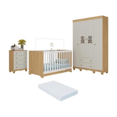 Imagem de Quarto de Bebê Completo Berço Americano 3x1 Colchão Ternura Multimóveis Mp4667 Madeirado/off White