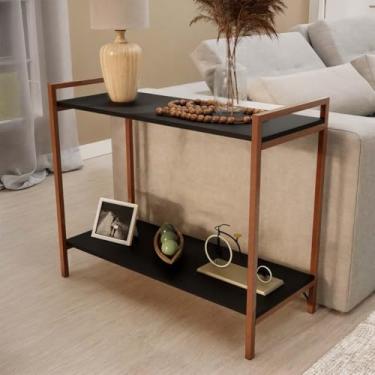 Imagem de Mesinha de canto para sala Mesa Lateral Apoio Sofá Aparador Cantinho do Café Bar Decoração Sala Cozinha Industrial 75x30x80CM(Preto Pés Cobre)