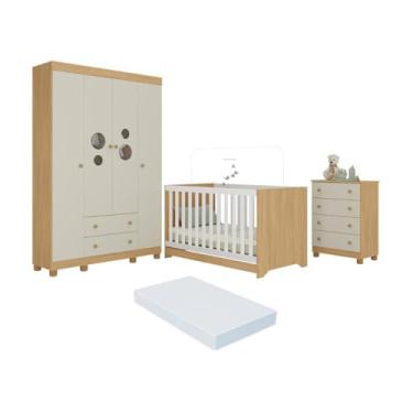 Imagem de Quarto de Bebê Completo Berço Americano 3 em 1 Colchão Bombom Multimóveis Mp4634 Madeirado/off White