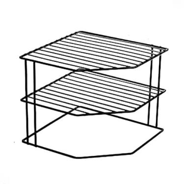 Imagem de Organizador Suporte de Pratos Horizontal 2/3 Andares Armário Mor Branco/Preto(suporte preto 3 andares)