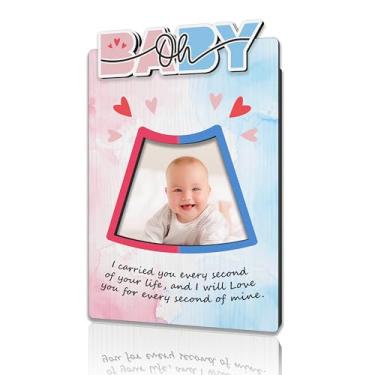 Imagem de DRWJPAT Moldura magnética de ultrassom para bebê, mini molduras magnéticas para geladeira e armário, presentes para bebês recém-nascidos para mamãe e papai, ímãs de moldura de madeira de ultrassom