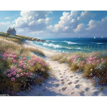Imagem de WUIVCTR Pintura por números, serenidade costeira oceânica, artesanato adulto pintura por números, artesanato para decoração de casa (sem moldura, 40,6 x 50,8 cm)