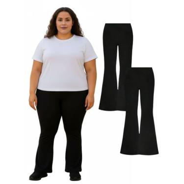 Imagem de Kit 2 Calça Legging Flare Bailarina Feminina Plus Size Preta Cor:Preto