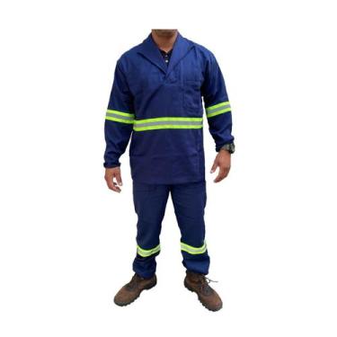 Imagem de Camisa Brim Manga Longa Sem Botão Com Refletivo - EQUIVALE, G, Azul ma