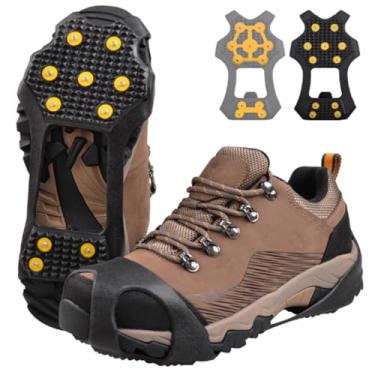 Imagem de JSHANMEI chuteiras de tração para neve – Pegas de gelo para neve e tração para caminhada, antiderrapante, de aço inoxidável, para homens, mulheres, caminhadas, escaladas e montanhismo, Preto