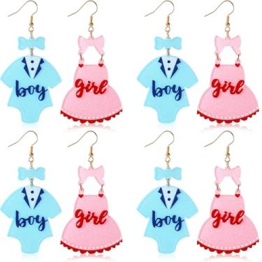 Imagem de Nosiny 4 pares de brincos de acrílico rosa azul para revelação de gênero presentes de anúncio de gravidez decoração de vestido de festa de chá de bebê fofo mamãe futura e brinco de chá de bebê