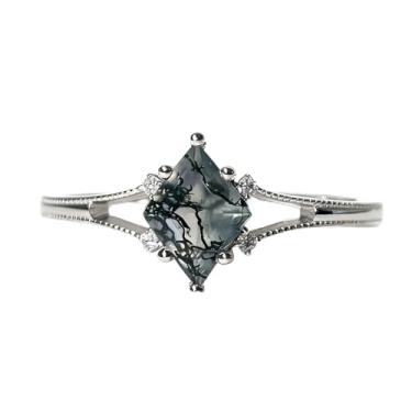 Imagem de YESLADY Anel de compromisso de zircônia cúbica para mulheres delicado art déco ametista musgo ágata criada opala casamento aniversário joia declaração, Metal, Ágata