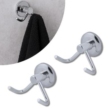 Imagem de Kit 02 Cabides Duplo Inox Para Banheiro Gancho Toalheiro De Parede - B
