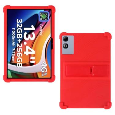 Imagem de AKNICI Capa para tablet DOOGEE Tab G6 Max/TABWEE T60 Pro/TECLAST T65 Plus/TECLAST T65 13,4 polegadas, capa protetora pesada de silicone macio com suporte ajustável, vermelha