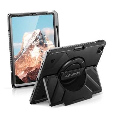 Imagem de Dexnor Capa para iPad Pro de 12,9 polegadas, capa protetora robusta com alça de mão rotativa de 360°, suporte estável, protetor de tela e suporte de lápis, à prova de choque, capa amortecedora