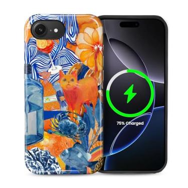 Imagem de Kapadiy Capa magnética para iPhone 16e, compatível com MagSafe Vibrante Citrus Ocean Cat Design Hybrid Dual Protection Silicone + Capa de corpo inteiro à prova de choque PC rígido para homens e