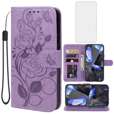 Imagem de Vavies Capa para Pixel 10, capa carteira Pixel10 Pro com protetor de tela de vidro temperado, capa de celular flip de couro floral com suporte para cartão de crédito para Google Pixel10 Pro roxa