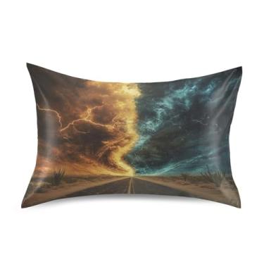 Imagem de Blueangle Fronha de cetim Highway Storms para cabelo e pele, fronha de seda, tamanho Queen (50,8 x 76,2 cm) - Capas de almofada de cetim com fecho de envelope (415)