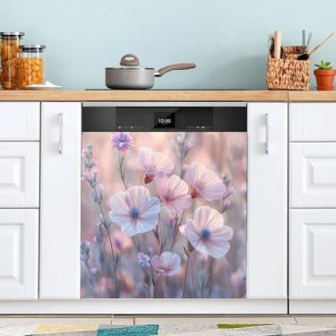 Imagem de ATTX Capa de ímã de lava-louças paisagens florais, 58 cm C x 66 cm A decoração da capa frontal da máquina de lavar louça, decalques de armário doméstico adesivos de eletrodomésticos #174