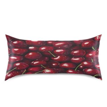 Imagem de Blueangle Fronha de cetim cerejas vermelho escuro para cabelo e pele, fronha de seda, tamanho king (50,8 x 101,6 cm) - Capas de almofada de cetim refrescantes com fecho de envelope (132)