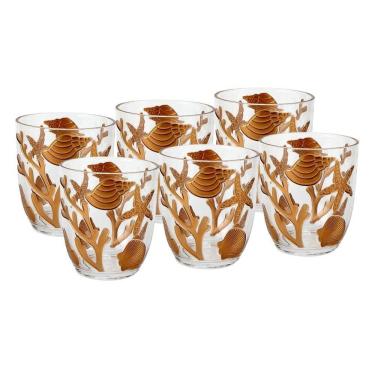 Imagem de Cj 6 Copos Baixos de Acrílico C/Detalhes Fundo do Mar Dourado 562ml Entrecasa