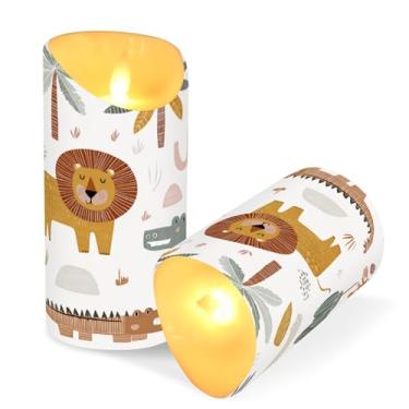 Imagem de Blueangle Pacote com 2 velas sem chama de animais fofos com controle remoto e temporizador, velas LED cintilantes (7,6 cm x 9,9 cm) para decoração de casa, casamento, acampamento (488)