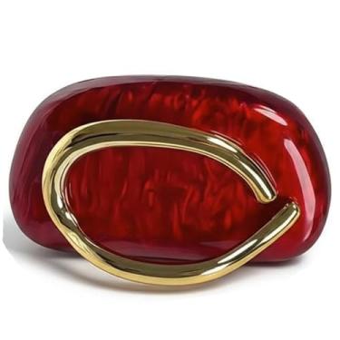 Imagem de Bolsa clutch de acrílico feminina clássica redonda para noite bolsa vintage de metal para guidão para festa de casamento e formatura., Vinho acrílico
