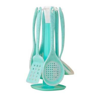 Imagem de Kit Cozinha 7 Peças: Colher, Espátula, Concha e Mais – Silicone Culinário de Alta Durabilidade – Antiaderente e Resistente ao Calor – Ideal para o Dia a Dia (Verde Água)