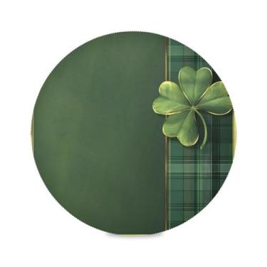 Imagem de Wassud Jogo americano verde xadrez trevo tapetes de mesa redondos para cozinha e jantar tapetes laváveis resistentes ao calor decoração de mesa 39 cm