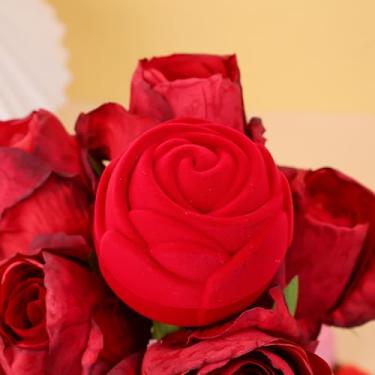 Imagem de Caixa de anel de rosa flocada caixa de brinco criativo de alta qualidade joias presentes recipiente de armazenamento "vermelho/S"