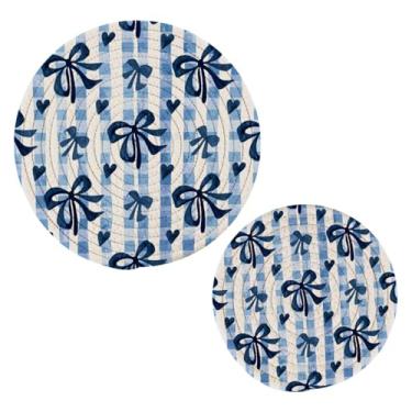 Imagem de Wassud Conjunto de trivet com arcos azuis marinhos para pratos quentes, suportes de panela redondos, almofadas quentes de algodão, porta-copos resistentes ao calor para decoração de cozinha, bancada