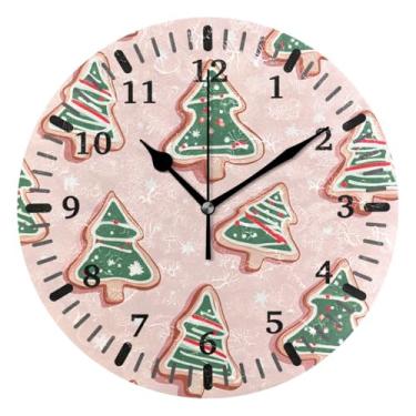 Imagem de CEBUGI 1 biscoito em forma de árvore de Natal, 1 relógio de parede, operado por bateria, relógios de parede silenciosos sem tique-taque para cozinha, banheiro, quarto, escritório, decoração 25,4 cm