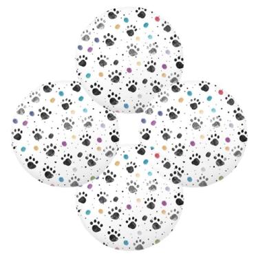 Imagem de Wassud Jogo americano conjunto de 4 estampas pretas de pata (2) tapetes de mesa redondos para cozinha e jantar tapetes laváveis resistentes ao calor para decoração de mesa 39 cm