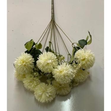 Imagem de Galho de Cravo Artificial com 9 Flores | Arranjo Decorativo de Tecido para Vaso(Marfim,Kit com 3)