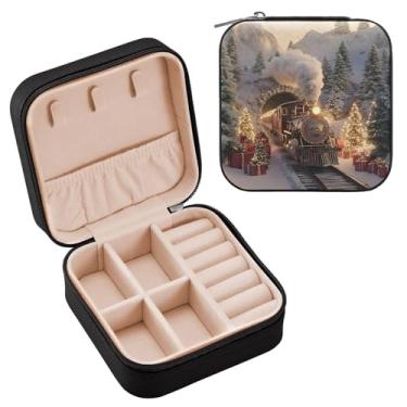 Imagem de Wassud Um estojo de joias de viagem de Natal para mulheres, meninas, senhoras, noiva, mini organizador de joias de couro PU, caixa quadrada de armazenamento de joias para brincos, anéis, colar